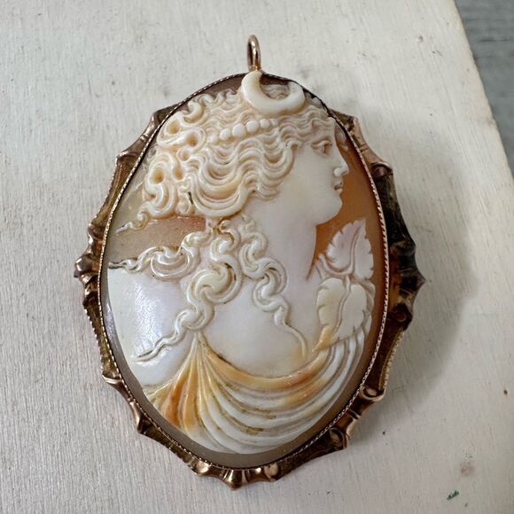 Antique Highly Detailed Shell Carved Cameo Brooch - Picture 1 of 12